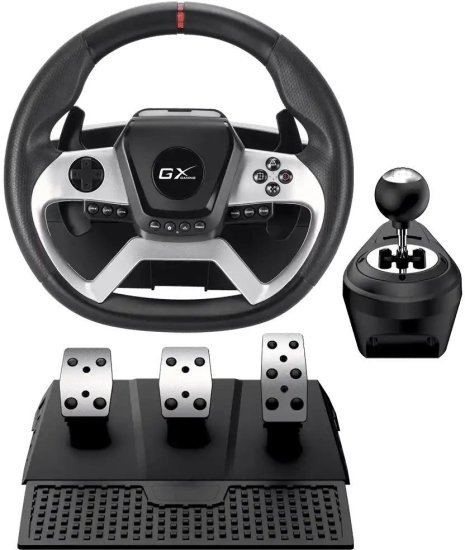 סט סימולטור נהיגה הכולל הגה, דוושות ותיבת הילוכים דגם SpeedMaster X5 FF מבית Genius