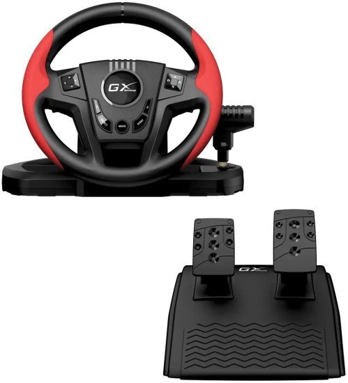 סט סימולטור נהיגה הכולל הגה, דוושות ותיבת הילוכים דגם SpeedMaster מבית Genius