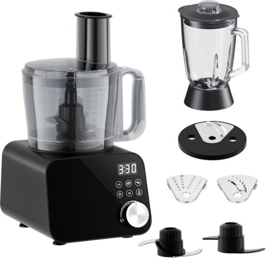 מעבד מזון דיגיטלי קערה 2.5 + בלנדר 1.5 ליטר ואביזרים Hemilton HEM-2126 1000W - צבע שחור