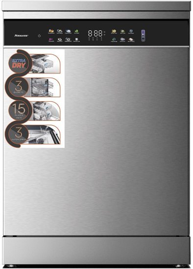 מדיח כלים עומד רחב 15 מערכות 60 ס''מ דגם Normande ND-6158SS - צבע כסוף