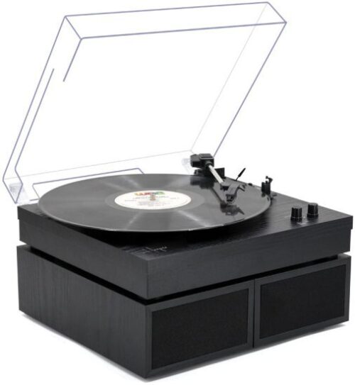 פטיפון אלחוטי עם רמקולי סטריאו מדפיים, Bluetooth והגברת DSP דגם Berry מבית Harper - צבע שחור