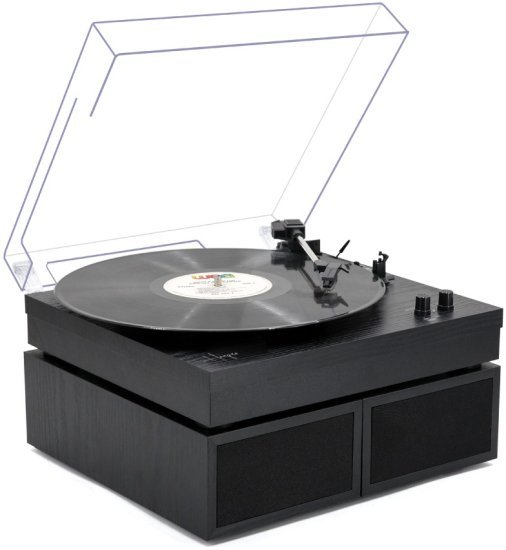 פטיפון אלחוטי עם רמקולי סטריאו מדפיים, Bluetooth והגברת DSP דגם Berry מבית Harper - צבע שחור