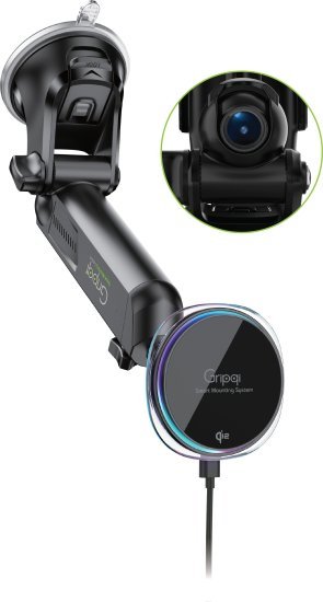 מעמד מגנטי לדשבורד / שמשת רכב כולל טעינה אלחוטית 2.0Qi Magsafe משולב מצלמת רכב קדמית 3 ב 1 דגם Gripqi CHM200