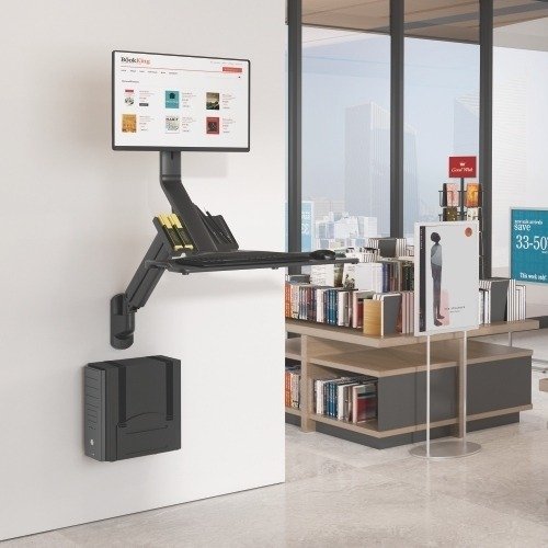 זרוע קיר למסך יחיד למסכים בגדלים ''17-32 עם מגש לאביזרים ותושבת ליחידת מחשב מבית Brateck - צבע שחור