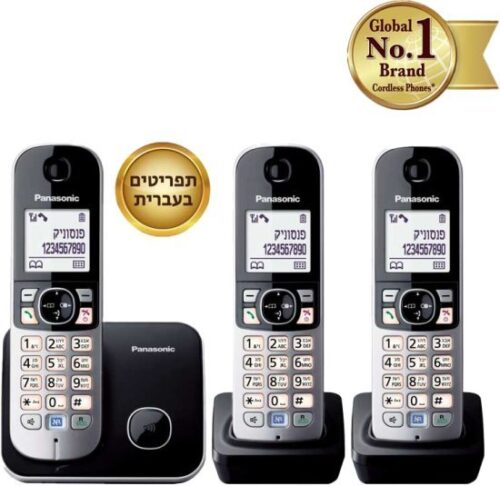 403607_b_1.jpg טלפון אלחוטי בעברית + 2 שלוחות דגם Panasonic KXTG6813MBB צבע שחור / אפור