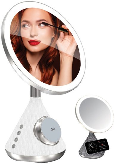 405792_b_1.jpg מעמד טעינה אלחוטי QUATTRO משולב רמקול ומראה מוארת מבית Energy - צבע לבן