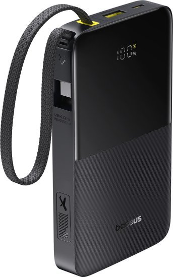 406521_b_1.jpg סוללת גיבוי Bipow2 Pro עם כבל טעינה Type-C מובנה בנפח 10000mAh בהספק מקסימלי של 22.5W מבית Baseus - צבע שחור