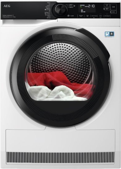 מייבש כביסה אינוורטר HeatPump פתח חזית 9 ק''ג AEG Series 8000 AbsoluteCare T8394OBCM - צבע לבן דלת שחורה - תוצרת פולין
