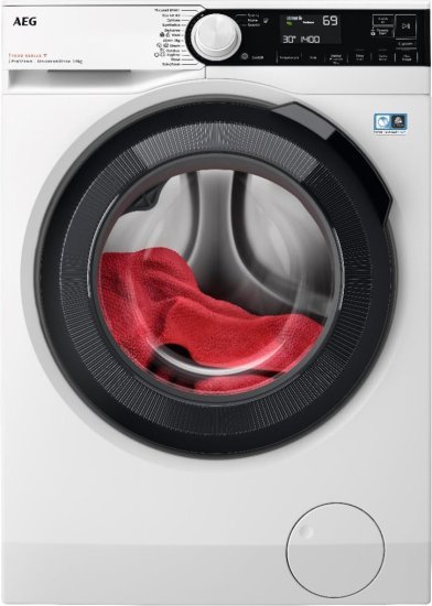 מכונת כביסה פתח חזית 9 ק''ג 1400 סל''ד AEG Serie 7000 UniversalDose ProSteam LF73946OM - צבע לבן דלת שחורה - תוצרת איטליה