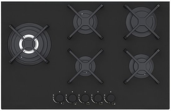 כיריים גז 5 להבות 75 ס''מ Normande ND-7542B - זכוכית שחורה