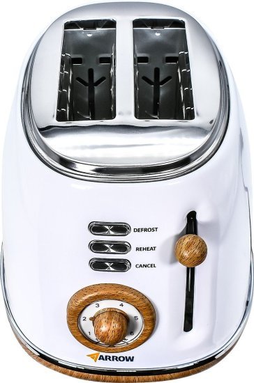 409077_b_1.jpg מצנם 2 פרוסות 850W בעיצוב רטרו מבית Arrow - צבע לבן עם עיטורי עץ