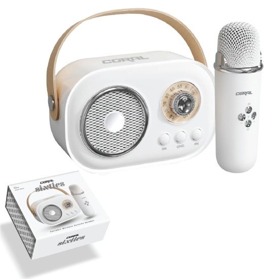 מיני רמקול קריוקי נייד Coral C100 Sixties - צבע לבן