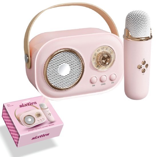 מיני רמקול קריוקי נייד Coral C100 Sixties - צבע ורוד