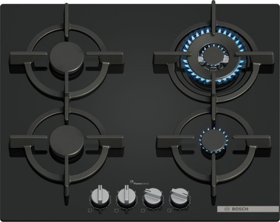 מציאון ועודפים - כיריים גז 4 להבות בישול 60 ס''מ Bosch Serie 6 PPH6A6I10Y FlameSelect - זכוכית שחורה - שנה אחריות יבואן רשמי BSH