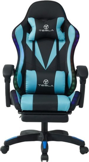 410025_b_1.jpg כיסא גיימינג כולל תאורת LED, כרית עיסוי חשמלית והדום נפתח לרגליים דגם 7031 מבית Tesla - צבע כחול