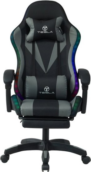 כיסא גיימינג כולל תאורת LED, כרית עיסוי חשמלית והדום נפתח לרגליים דגם 7031 מבית Tesla - צבע אפור