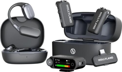 מערכת מיקרופון דש אלחוטית עם 2 משדרים, מקלט בעל חיבור Type-C, מקלט למצלמה וזוג אוזניות אלחוטיות לניטור Hollyland Lark Max 2 - גרסת Ultimate Combo