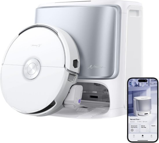 שואב אבק רובוטי שוטף עם תחנת עגינה Narwal Flow - צבע כסוף מטאלי - שנתיים אחריות יבואן רשמי ע''י רונלייט