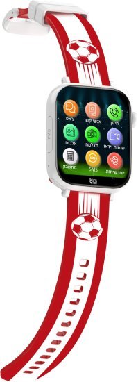 שעון חכם לילדים 4G עם סים מובנה Kidiwatch Champion - כדורגל - צבע אדום ולבן