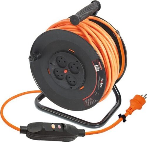 414438_b_1.jpg תוף מאריך נייד עם פחת על כבל 3X1.5 מ''מ ותקע ישראלי 25 מטר 4 שקעים ישראליים Deko