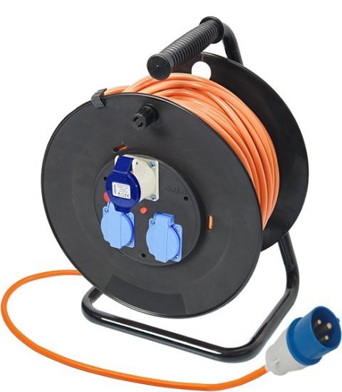 414447_b_1.jpg תוף כבל מאריך 3X2.5 מ''מ בידוד כפול 2 שקעים ישראלים + תקע ושקע סיקון 3x16A באורך 25 מטר Deko