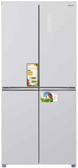 מקרר אינוורטר 4 דלתות מקפיא תחתון 470 ליטר Aiwa No-Frost AI-NF-6500 - זכוכית כסופה