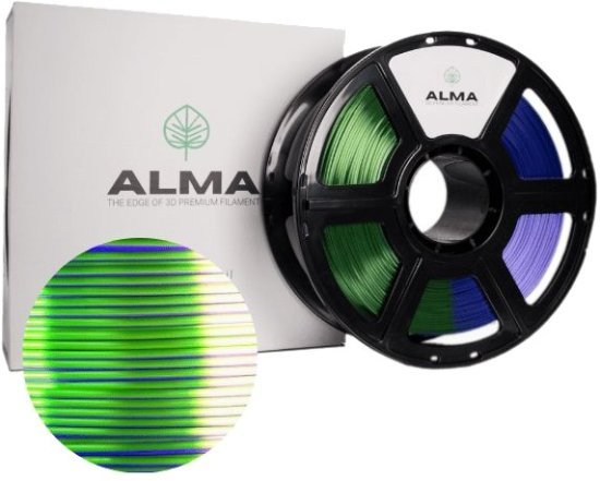 סליל הדפסה (פילמנט) 1.75 מ”מ / 1 ק”ג דגם PLA Silk מבית ALMA - צבע ירוק / כחול