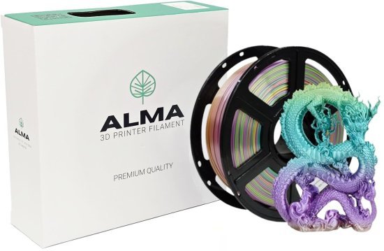 סליל הדפסה (פילמנט) 1.75 מ”מ / 1 ק”ג דגם PLA Rainbow Silk מבית ALMA - צבע Dream צבעוני (ורוד, צהוב, תכלת, כתום)