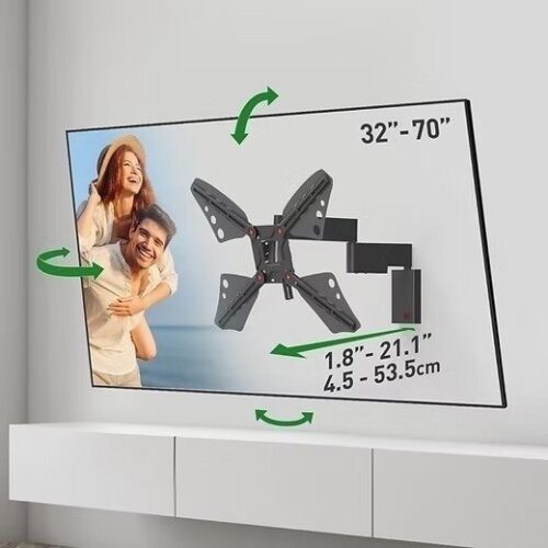 זרוע קיר אוניברסלית למסכים בגודל ''70-''32 מבית Barkan - צבע שחור