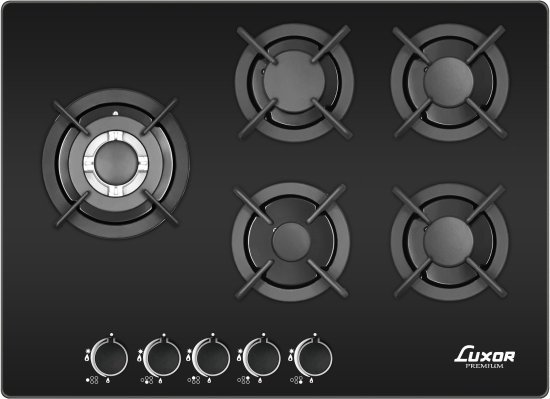 כיריים גז 5 להבות בישול 70 ס''מ Luxor LUX-705 CIGB - זכוכית שחורה