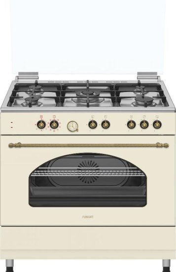 תנור משולב כיריים גז 98 ליטר 9 תוכניות 5 מבערים Fujicom FJ-FSC9060B - צבע שמנת