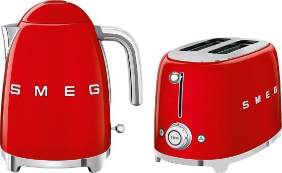 קומקום חשמלי 1.7 ליטר 2400W + מצנם 2 פרוסות 950W מבית SMEG - צבע אדום