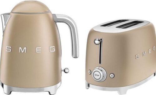 קומקום חשמלי 1.7 ליטר 2400W + מצנם 2 פרוסות 950W מבית SMEG - צבע שמפניה מט