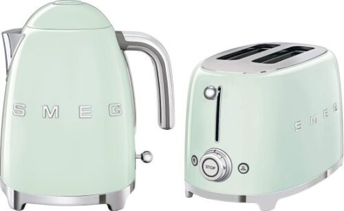 קומקום חשמלי 1.7 ליטר 2400W + מצנם 2 פרוסות 950W מבית SMEG - צבע ירוק פסטל