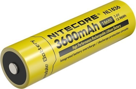 סוללת ליתיום 18650 נטענת בנפח 3600mAh מבית Nitecore - דגם NL1836