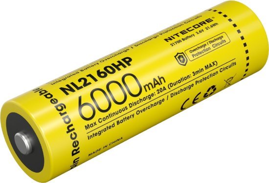 סוללת ליתיום 21700 נטענת בנפח 6000mAh תקן IPX6 מבית Nitecore - דגם NL2160HP