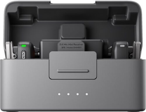 מערכת מיקרופון דש אלחוטית עם מקלט מארז טעינה ו-2 משדרים DJI Mic MINI