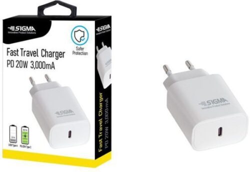 מטען קיר לטעינה מהירה Sigma 20W Type-C 5V3A - צבע לבן
