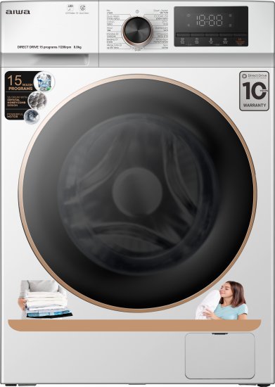 מכונת כביסה Direct Drive פתח חזית 8 ק''ג 1200 סל''ד Aiwa P11 AI80-P123111EA05E - צבע לבן