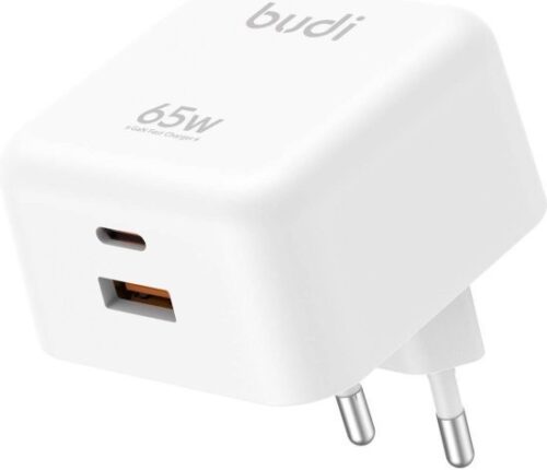 430614_b_1.jpg מטען קיר מהיר בטכנולוגיית GaN עם יציאות USB-C 65W + USB-A 30W מבית Budi - צבע לבן
