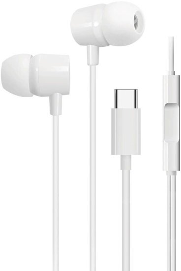 אוזניות כפתור Type-C עם מיקרופון GPlus - צבע לבן