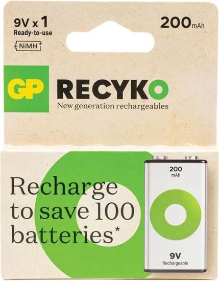 סוללה נטענת 200mA 9V NiMH מבית GP