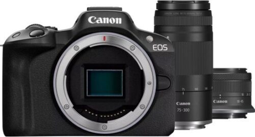 מצלמה דיגיטלית ללא מראה Canon EOS R50 - צבע שחור + עדשת RF-S 18-45mm F4.5-6.3 IS STM + עדשת RF 75-300mm F4-5.6