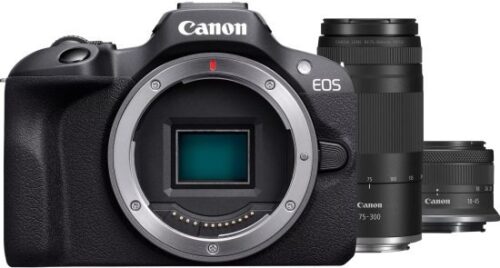 מצלמה דיגיטלית ללא מראה Canon EOS R100 - צבע שחור + עדשת RF-S 18-45mm F4.5-6.3 IS STM + עדשת RF 75-300mm F4-5.6