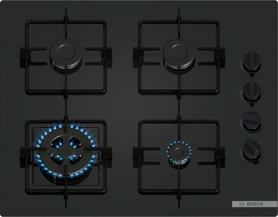 מציאון ועודפים - כיריים גז 4 להבות בישול 60 ס''מ Bosch Serie 2 POH6B6K30Y - זכוכית שחורה - שנה אחריות יבואן רשמי BSH