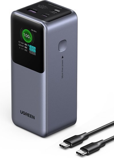 סוללת גיבוי 130W 20000mAh עם יציאות USB-C  ו-USB-A מבית UGREEN - צבע אפור