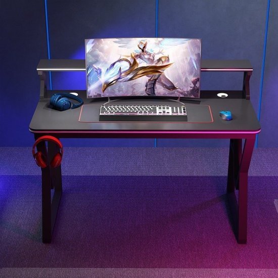 434842_b_1.jpg שולחן גיימינג ברוחב 120 ס''מ כולל מדף עליון ומתלה לאוזניות דגם RSM-1062 מבית Rosso Italy - צבע שחור