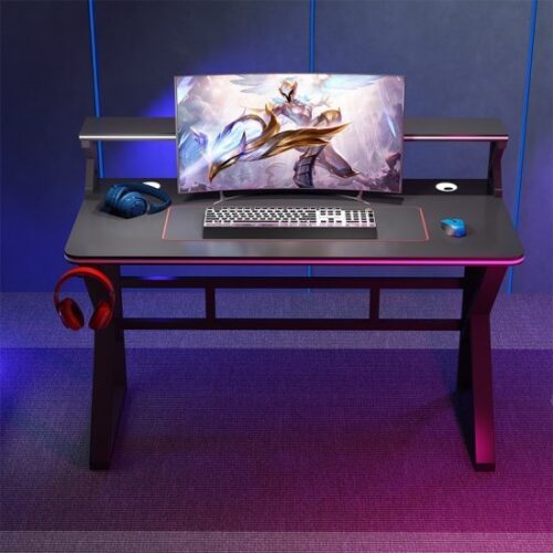 434854_b_1.jpg שולחן גיימינג ברוחב 120 ס''מ כולל מדף עליון ומתלה לאוזניות דגם RSM-1064 מבית Rosso Italy - צבע שחור