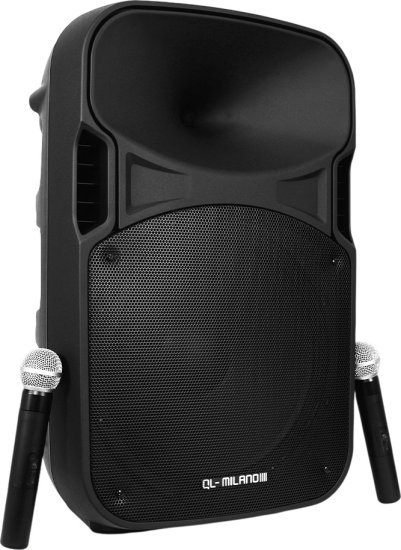 בידורית קריוקי ניידת 800W וופר 15 אינץ' + 2 מיקרופונים QL Milano QL910