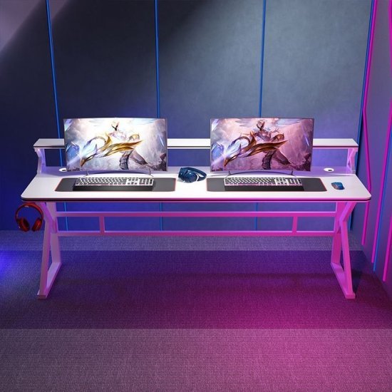 שולחן גיימינג כפול ברוחב 180 ס''מ כולל מדף עליון ומתלה לאוזניות דגם RSM-1058 מבית Rosso Italy - צבע לבן